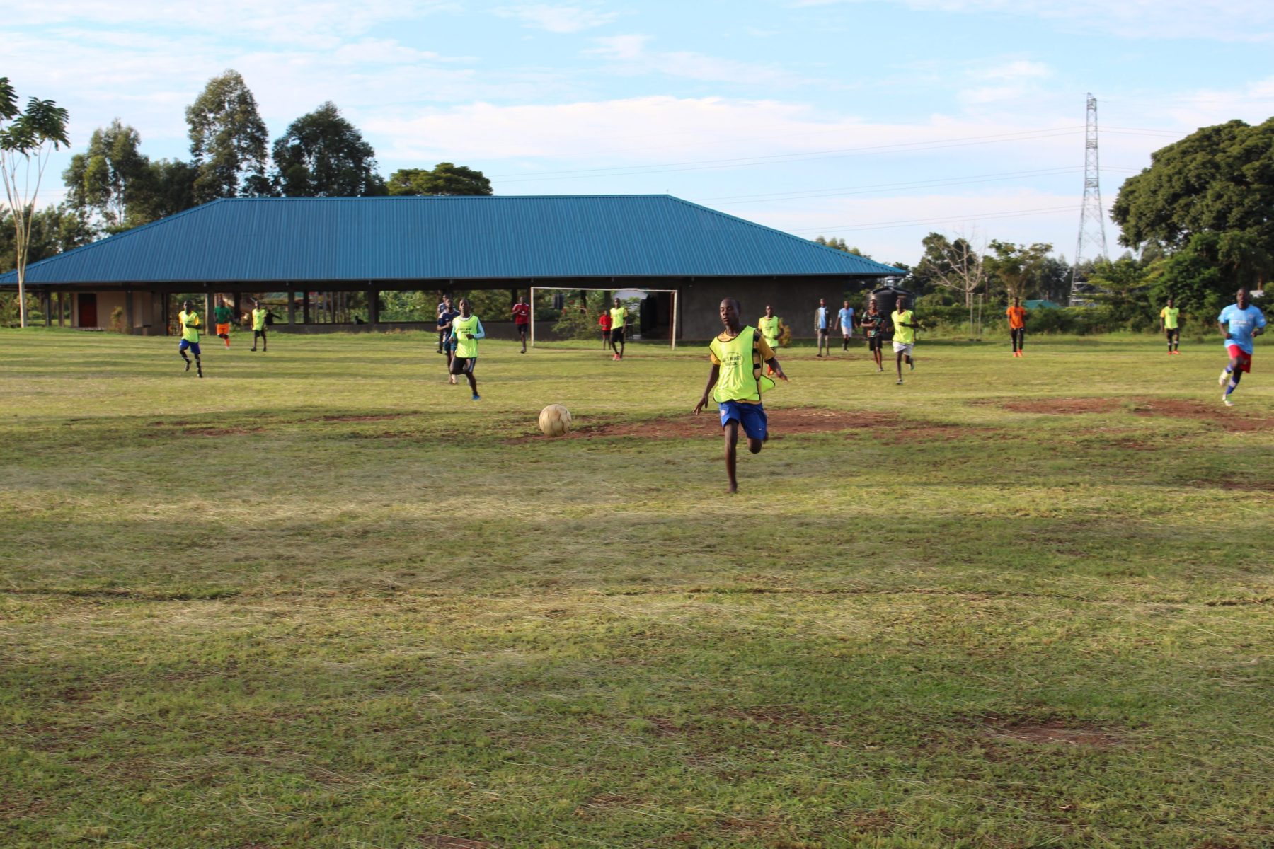 EWCV high school students play soccer during a match on the EWCV soccer field.