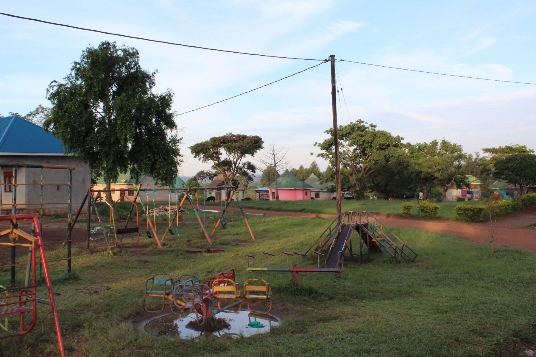 EWCV nursery playground has swings, slides, a climbing frame, a teeter totter, a merry-go-round, and lost of room to run and play.